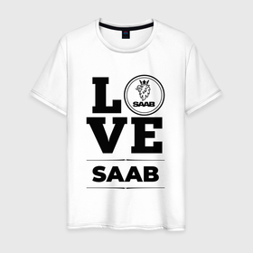 Мужская футболка хлопок с принтом Saab Love Classic в Новосибирске, 100% хлопок | прямой крой, круглый вырез горловины, длина до линии бедер, слегка спущенное плечо. | 