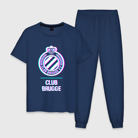 Мужская пижама хлопок с принтом Club Brugge FC в стиле Glitch в Екатеринбурге, 100% хлопок | брюки и футболка прямого кроя, без карманов, на брюках мягкая резинка на поясе и по низу штанин
 | 