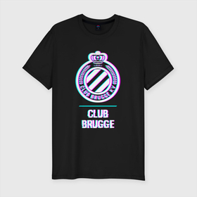 Мужская футболка хлопок Slim с принтом Club Brugge FC в стиле Glitch в Новосибирске, 92% хлопок, 8% лайкра | приталенный силуэт, круглый вырез ворота, длина до линии бедра, короткий рукав | 