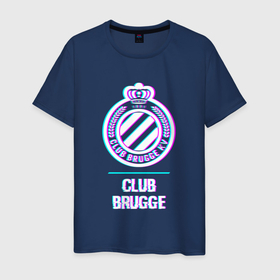 Мужская футболка хлопок с принтом Club Brugge FC в стиле Glitch в Санкт-Петербурге, 100% хлопок | прямой крой, круглый вырез горловины, длина до линии бедер, слегка спущенное плечо. | 