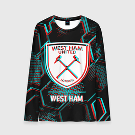 Мужской лонгслив 3D с принтом West Ham FC в стиле Glitch на темном фоне , 100% полиэстер | длинные рукава, круглый вырез горловины, полуприлегающий силуэт | Тематика изображения на принте: club | fc | football | glitch | logo | west ham | вест хэм | глитч | клуб | краска | лого | мяч | символ | спорт | футбол | футболист | футболисты | футбольный