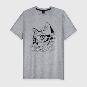 Мужская футболка хлопок Slim с принтом Глазастый кошарик в Тюмени, 92% хлопок, 8% лайкра | приталенный силуэт, круглый вырез ворота, длина до линии бедра, короткий рукав | Тематика изображения на принте: cat | котенок | котики | коты | кошки