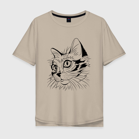 Мужская футболка хлопок Oversize с принтом Глазастый кошарик в Тюмени, 100% хлопок | свободный крой, круглый ворот, “спинка” длиннее передней части | Тематика изображения на принте: cat | котенок | котики | коты | кошки
