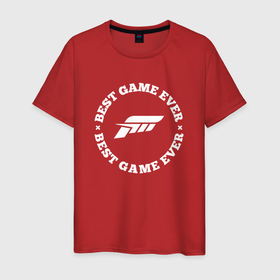 Мужская футболка хлопок с принтом Символ Forza Horizon и круглая надпись Best Game Ever в Тюмени, 100% хлопок | прямой крой, круглый вырез горловины, длина до линии бедер, слегка спущенное плечо. | 