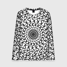 Мужской лонгслив 3D с принтом Черно белая мандала из завитков в Кировске, 100% полиэстер | длинные рукава, круглый вырез горловины, полуприлегающий силуэт | геометрия | знаки | круг | символы | симметрия | черно белый