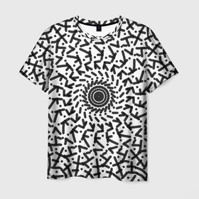 Мужская футболка 3D с принтом Черно белая мандала из завитков в Белгороде, 100% полиэфир | прямой крой, круглый вырез горловины, длина до линии бедер | геометрия | знаки | круг | символы | симметрия | черно белый