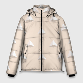 Мужская зимняя куртка 3D с принтом Белые пирамидки 3д на бежевом фоне в Екатеринбурге, верх — 100% полиэстер; подкладка — 100% полиэстер; утеплитель — 100% полиэстер | длина ниже бедра, свободный силуэт Оверсайз. Есть воротник-стойка, отстегивающийся капюшон и ветрозащитная планка. 

Боковые карманы с листочкой на кнопках и внутренний карман на молнии. | 3д | бежевый | белый | геометрия | мозаика | пирамида | симметрия | треугольник