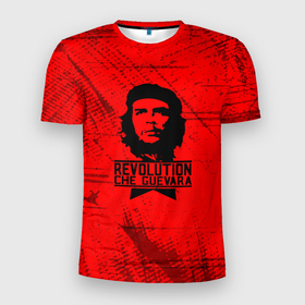 Мужская футболка 3D Slim с принтом Че Гевара   на красном фоне в Тюмени, 100% полиэстер с улучшенными характеристиками | приталенный силуэт, круглая горловина, широкие плечи, сужается к линии бедра | anarchy | che | che guevara | comandante | hasta la victoria siempre | анархия | гевара | до победы всегда | историческая личность | комунист | куба | революция | социализм | фидель кастро | че | че гевара | эрнесто