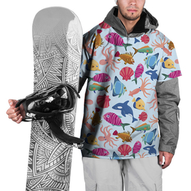 Накидка на куртку 3D с принтом Паттерн из морских жителей   Лето в Курске, 100% полиэстер |  | calmar | fin | fish | killer whale | octopus | shell | summer | кальмар | касатка | лето | осьминог | плавник | ракушка | рыба