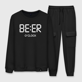 Мужской костюм хлопок с принтом Beer oclock Пивной час в Ухте, 100% хлопок | на свитшоте круглая горловина, мягкая резинка по низу. Брюки заужены к низу, на них два вида карманов: два “обычных” по бокам и два объемных, с клапанами, расположенные ниже линии бедра. Брюки с мягкой трикотажной резинкой на поясе и по низу штанин. В поясе для дополнительного комфорта — широкие завязки | 