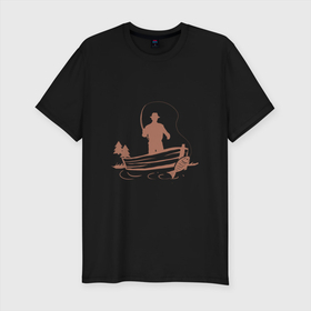 Мужская футболка хлопок Slim с принтом Рыбацкий заплыв в Курске, 92% хлопок, 8% лайкра | приталенный силуэт, круглый вырез ворота, длина до линии бедра, короткий рукав | арт | иллюстрация | клев | лодка | рыбак | рыбка | удочка