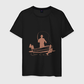 Мужская футболка хлопок с принтом Рыбацкий заплыв , 100% хлопок | прямой крой, круглый вырез горловины, длина до линии бедер, слегка спущенное плечо. | арт | иллюстрация | клев | лодка | рыбак | рыбка | удочка