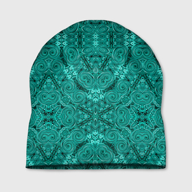 Шапка 3D с принтом Бирюзовый восточный ажурный узор в Тюмени, 100% полиэстер | универсальный размер, печать по всей поверхности изделия | ornament | turquoise | ажурный узор | бирюзовый | этнический орнамент