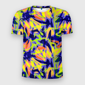 Мужская футболка 3D Slim с принтом Пятнистый желто фиолетовый узор в Санкт-Петербурге, 100% полиэстер с улучшенными характеристиками | приталенный силуэт, круглая горловина, широкие плечи, сужается к линии бедра | абстрактный узор | желтый | пятна | пятнистый узор | фиолетовый