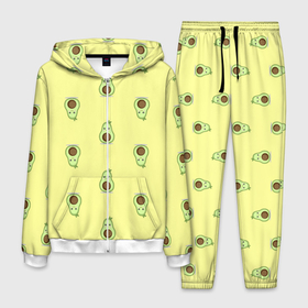 Мужской костюм 3D с принтом Авокадики паттерн в Санкт-Петербурге, 100% полиэстер | Манжеты и пояс оформлены тканевой резинкой, двухслойный капюшон со шнурком для регулировки, карманы спереди | авокадики | авокадики паттерн | авокадо | авокадо милашка | желтый | зеленый | милашка | милое | милый | паттерн