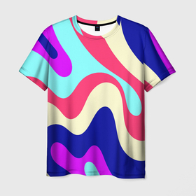 Мужская футболка 3D с принтом КАРАМЕЛЬНЫЕ ВОЛНЫ в Санкт-Петербурге, 100% полиэфир | прямой крой, круглый вырез горловины, длина до линии бедер | аннотация | винтаж | волны | искуство | карамелька | краски | лето | морожино | пляж | ретро