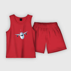Детская пижама с шортами хлопок с принтом Крутой вираж в Екатеринбурге,  |  | airplane | pilot | авиация | пилот | самолет