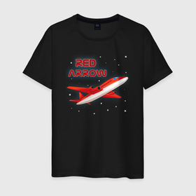 Мужская футболка хлопок с принтом Красная Стрела Airplane в Новосибирске, 100% хлопок | прямой крой, круглый вырез горловины, длина до линии бедер, слегка спущенное плечо. | авиация | звезды | красная стрела | пилот | самолет