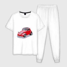 Мужская пижама хлопок с принтом Фиат 500 Topolino в Белгороде, 100% хлопок | брюки и футболка прямого кроя, без карманов, на брюках мягкая резинка на поясе и по низу штанин
 | topolino | итальянская машина | красная машина | машина | мышка | фиат