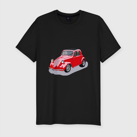 Мужская футболка хлопок Slim с принтом Фиат 500 Topolino в Белгороде, 92% хлопок, 8% лайкра | приталенный силуэт, круглый вырез ворота, длина до линии бедра, короткий рукав | topolino | итальянская машина | красная машина | машина | мышка | фиат