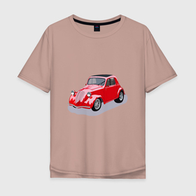 Мужская футболка хлопок Oversize с принтом Фиат 500 Topolino , 100% хлопок | свободный крой, круглый ворот, “спинка” длиннее передней части | topolino | итальянская машина | красная машина | машина | мышка | фиат