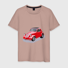 Мужская футболка хлопок с принтом Фиат 500 Topolino в Кировске, 100% хлопок | прямой крой, круглый вырез горловины, длина до линии бедер, слегка спущенное плечо. | topolino | итальянская машина | красная машина | машина | мышка | фиат