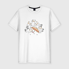 Мужская футболка хлопок Slim с принтом Кавайные котики с зонтиком в Курске, 92% хлопок, 8% лайкра | приталенный силуэт, круглый вырез ворота, длина до линии бедра, короткий рукав | cat | котенок | котики | коты | кошки
