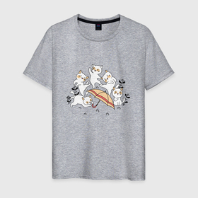Мужская футболка хлопок с принтом Кавайные котики с зонтиком в Петрозаводске, 100% хлопок | прямой крой, круглый вырез горловины, длина до линии бедер, слегка спущенное плечо. | cat | котенок | котики | коты | кошки