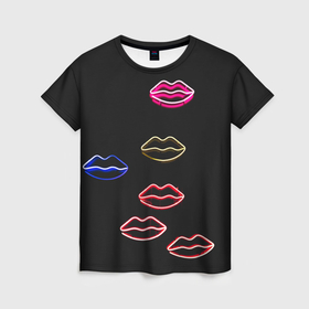 Женская футболка 3D с принтом Неоновое множество губ   Красный в Белгороде, 100% полиэфир ( синтетическое хлопкоподобное полотно) | прямой крой, круглый вырез горловины, длина до линии бедер | abstraction | art | artwork | colorful | colors | dark | darkness | graphics | kiss | lips | neon | patterns | surrealism | sweethuman | sweethumen | абстракция | арт | графика | губы | искусство | неон | поцелуй | разноцветный | сюрреализм | темнота | ть