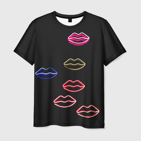 Мужская футболка 3D с принтом Неоновое множество губ   Красный в Тюмени, 100% полиэфир | прямой крой, круглый вырез горловины, длина до линии бедер | abstraction | art | artwork | colorful | colors | dark | darkness | graphics | kiss | lips | neon | patterns | surrealism | sweethuman | sweethumen | абстракция | арт | графика | губы | искусство | неон | поцелуй | разноцветный | сюрреализм | темнота | ть