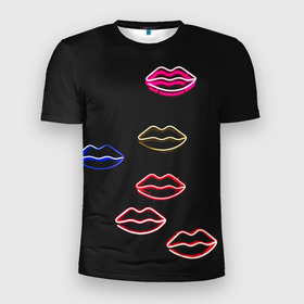 Мужская футболка 3D Slim с принтом Неоновое множество губ   Красный в Белгороде, 100% полиэстер с улучшенными характеристиками | приталенный силуэт, круглая горловина, широкие плечи, сужается к линии бедра | abstraction | art | artwork | colorful | colors | dark | darkness | graphics | kiss | lips | neon | patterns | surrealism | sweethuman | sweethumen | абстракция | арт | графика | губы | искусство | неон | поцелуй | разноцветный | сюрреализм | темнота | ть