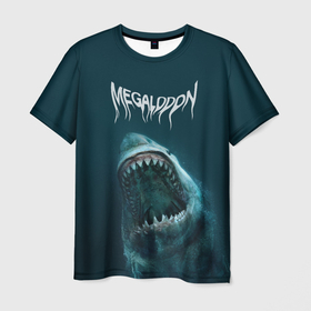 Мужская футболка 3D с принтом Акула мегалодон в Екатеринбурге, 100% полиэфир | прямой крой, круглый вырез горловины, длина до линии бедер | акула | вымершая акула | гигантская акула | глубина | мегалодон | надпись