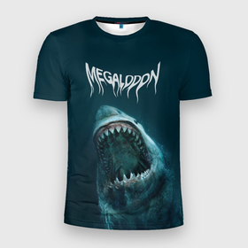 Мужская футболка 3D Slim с принтом Акула мегалодон , 100% полиэстер с улучшенными характеристиками | приталенный силуэт, круглая горловина, широкие плечи, сужается к линии бедра | акула | вымершая акула | гигантская акула | глубина | мегалодон | надпись