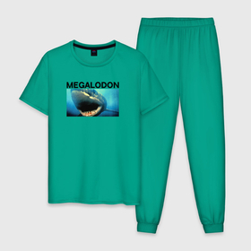 Мужская пижама хлопок с принтом Древняя акула Мегаладон в Тюмени, 100% хлопок | брюки и футболка прямого кроя, без карманов, на брюках мягкая резинка на поясе и по низу штанин
 | 