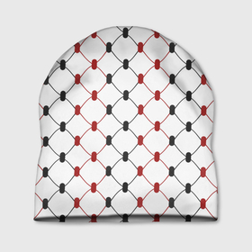 Шапка 3D с принтом Куфия   чёрно красный узор в арабском стиле куфия в Екатеринбурге, 100% полиэстер | универсальный размер, печать по всей поверхности изделия | Тематика изображения на принте: арабский | куфия | орнамент | паттерн | узор