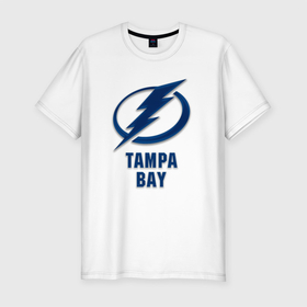Мужская футболка хлопок Slim с принтом Тампа Бэй 3D Logo в Петрозаводске, 92% хлопок, 8% лайкра | приталенный силуэт, круглый вырез ворота, длина до линии бедра, короткий рукав | nhl | tampa bay lightning | нхл | тампа бей | тампа бэй лайтнинг | хоккей