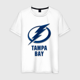 Мужская футболка хлопок с принтом Тампа Бэй 3D Logo в Екатеринбурге, 100% хлопок | прямой крой, круглый вырез горловины, длина до линии бедер, слегка спущенное плечо. | nhl | tampa bay lightning | нхл | тампа бей | тампа бэй лайтнинг | хоккей