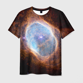 Мужская футболка 3D с принтом Туманность Южное кольцо наблюдаемое телескопом Уэбба в Новосибирске, 100% полиэфир | прямой крой, круглый вырез горловины, длина до линии бедер | nasa | астрономия | вселенная | джеймс уэбба | звезда | звёзды | космос | наса | общественное достояние | телескоп | туманность