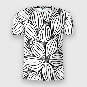 Мужская футболка 3D Slim с принтом Бесконечные Белые Листья в Санкт-Петербурге, 100% полиэстер с улучшенными характеристиками | приталенный силуэт, круглая горловина, широкие плечи, сужается к линии бедра | endless | leaves | summer | white | белый | бесконечные | букет | лето | листья | природа | растение | флора