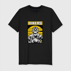 Мужская футболка хлопок Slim с принтом SKELETON BIKER  A MOTORCYCLE в Кировске, 92% хлопок, 8% лайкра | приталенный силуэт, круглый вырез ворота, длина до линии бедра, короткий рукав | 