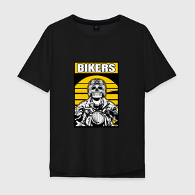 Мужская футболка хлопок Oversize с принтом SKELETON BIKER  A MOTORCYCLE в Кировске, 100% хлопок | свободный крой, круглый ворот, “спинка” длиннее передней части | Тематика изображения на принте: 