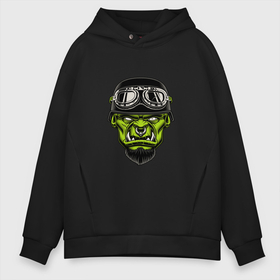 Мужское худи Oversize хлопок с принтом MONSTER BIKER в Новосибирске, френч-терри — 70% хлопок, 30% полиэстер. Мягкий теплый начес внутри —100% хлопок | боковые карманы, эластичные манжеты и нижняя кромка, капюшон на магнитной кнопке | 