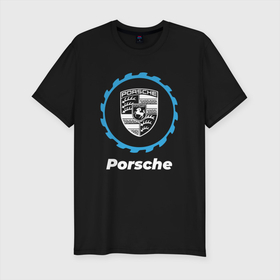 Мужская футболка хлопок Slim с принтом Porsche в стиле Top Gear в Курске, 92% хлопок, 8% лайкра | приталенный силуэт, круглый вырез ворота, длина до линии бедра, короткий рукав | 
