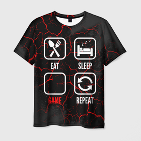 Мужская футболка 3D с принтом Eat, Sleep, Zelda, Repeat в Курске, 100% полиэфир | прямой крой, круглый вырез горловины, длина до линии бедер | eat sleep repeat | logo | the legend of zelda | zelda | игра | игры | краска | краски | легенд оф зельда | лого | логотип | символ
