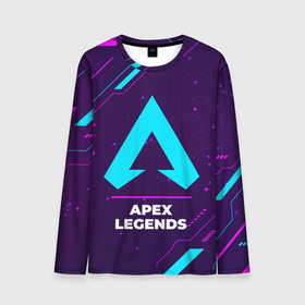 Мужской лонгслив 3D с принтом Символ Apex Legends в неоновых цветах на темном фоне в Санкт-Петербурге, 100% полиэстер | длинные рукава, круглый вырез горловины, полуприлегающий силуэт | apex | apex legends | legends | logo | neon | paint | апекс легендс | апекс легент | брызги | игра | игры | краска | лого | логотип | неон | символ