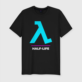 Мужская футболка хлопок Slim с принтом Символ Half Life в неоновых цветах в Петрозаводске, 92% хлопок, 8% лайкра | приталенный силуэт, круглый вырез ворота, длина до линии бедра, короткий рукав | 