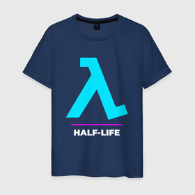 Мужская футболка хлопок с принтом Символ Half Life в неоновых цветах в Кировске, 100% хлопок | прямой крой, круглый вырез горловины, длина до линии бедер, слегка спущенное плечо. | 