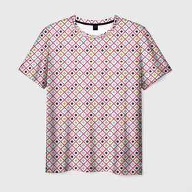 Мужская футболка 3D с принтом Кружки и ромбики в Белгороде, 100% полиэфир | прямой крой, круглый вырез горловины, длина до линии бедер | абстрактные | абстракция | геометрия | классика | классические | нейтральные | спокойные | узор | узоры