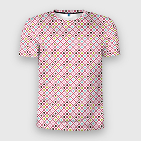 Мужская футболка 3D Slim с принтом Кружки и ромбики в Новосибирске, 100% полиэстер с улучшенными характеристиками | приталенный силуэт, круглая горловина, широкие плечи, сужается к линии бедра | абстрактные | абстракция | геометрия | классика | классические | нейтральные | спокойные | узор | узоры