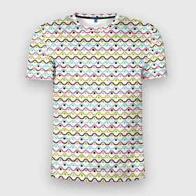 Мужская футболка 3D Slim с принтом Волнистые линии геометрия в Санкт-Петербурге, 100% полиэстер с улучшенными характеристиками | приталенный силуэт, круглая горловина, широкие плечи, сужается к линии бедра | абстрактные | абстракция | геометрия | классика | классические | нейтральные | спокойные | узор | узоры